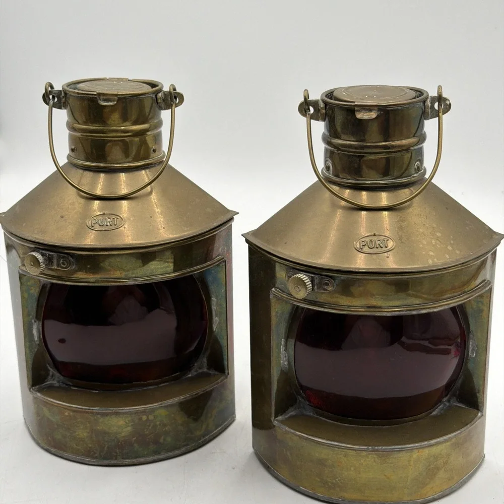 Vintage Port Lanterns Antique Brass Finish Nautical Oil Lamps Ship Lights